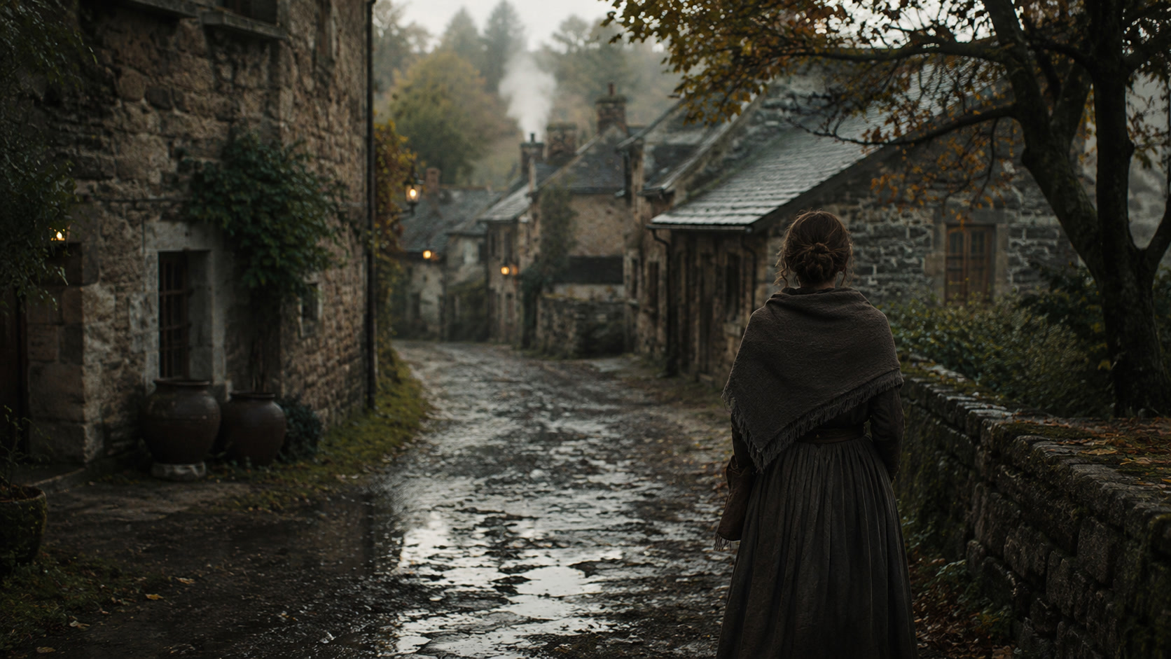 Autumn alley in a quiet village